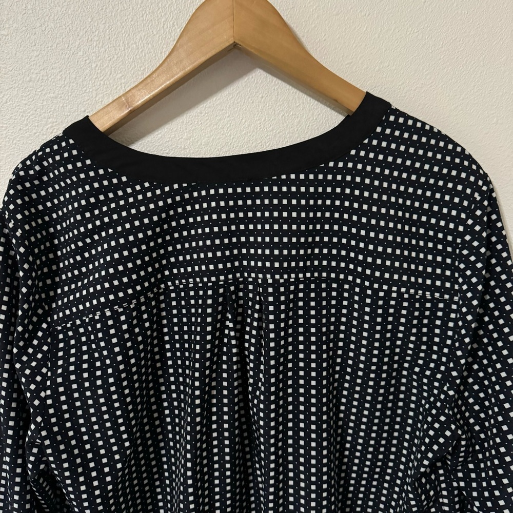 Notations Geometric Square Print Blouse Button Fr… - image 6